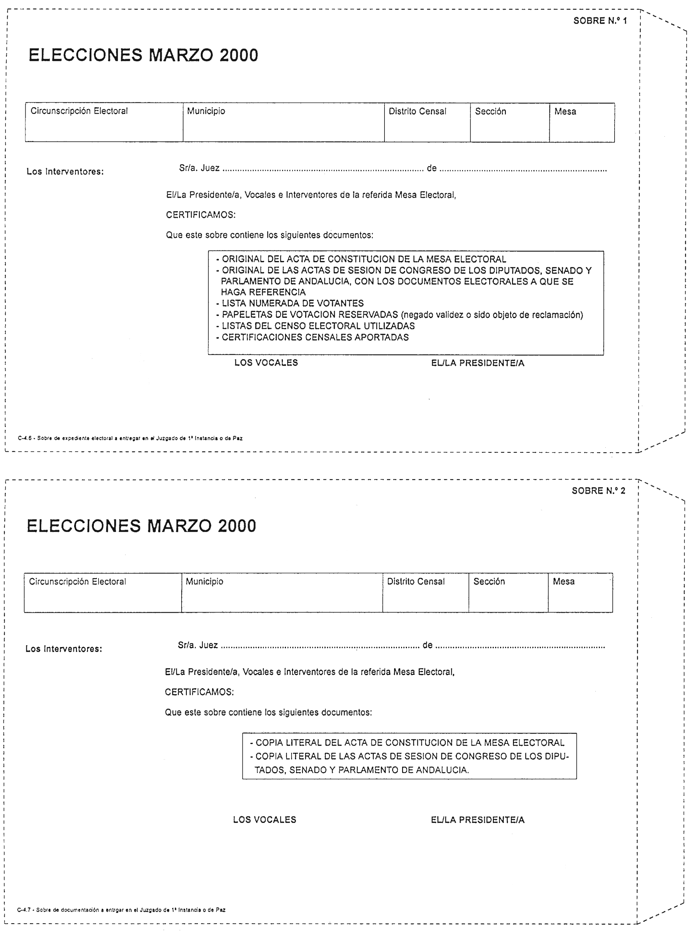 BOE-A-2000-2106 Orden de 25 de enero de 2000 por la que se determinan los  modelos de sobres e impresos comunes a utilizar en los procesos electorales  que se celebrarán el día 12