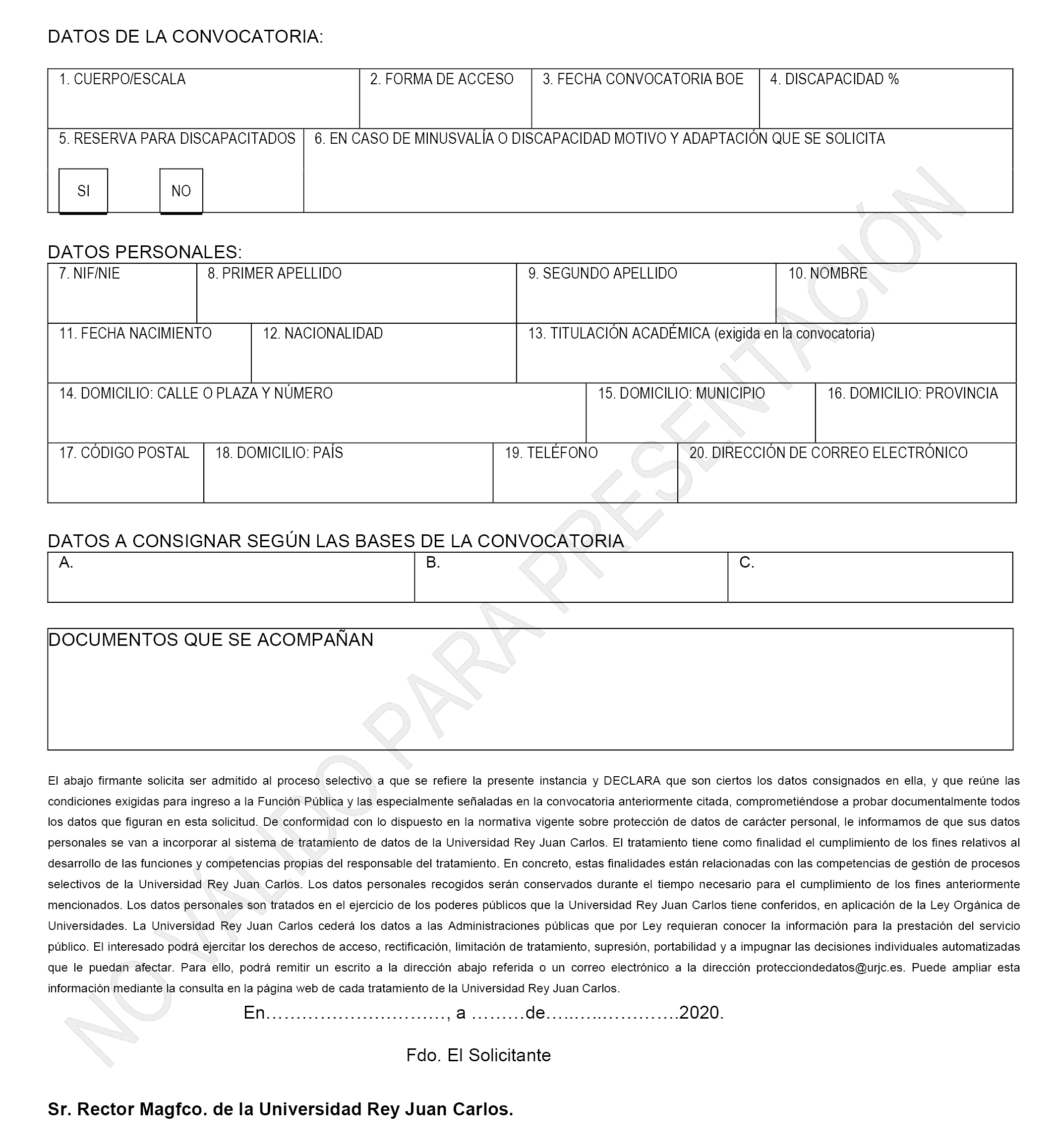 BOE.es - BOE-A-2020-6553 Resolución de 12 de junio de 2020, de la Universidad  Rey Juan Carlos, por la que se convocan pruebas selectivas para ingreso en  la Escala Auxiliar Administrativa.