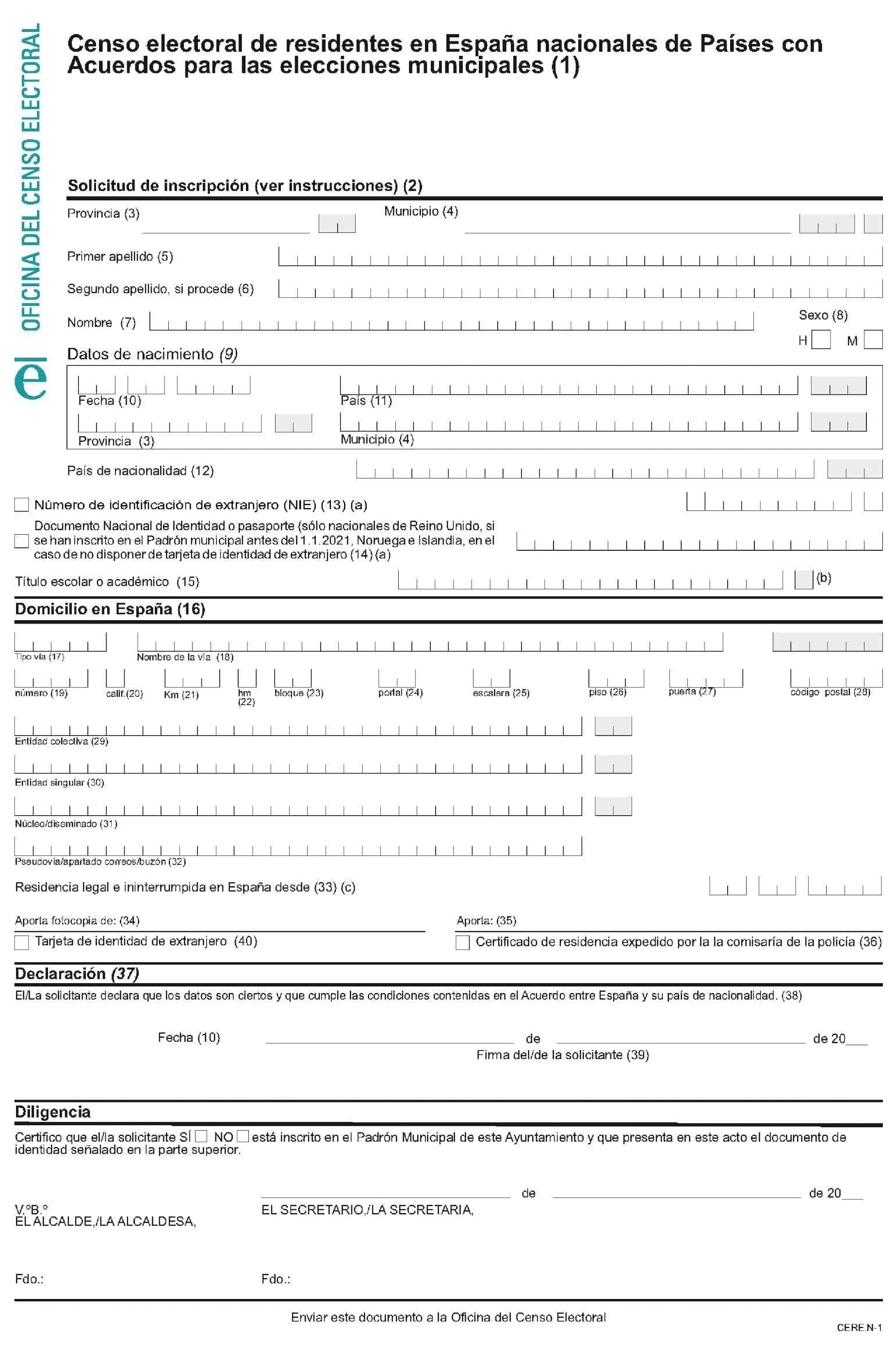BOE.es - BOE-A-2022-18872 Resolución de 10 de noviembre de 2022, de la  Oficina del Censo Electoral, por la que se establecen los procedimientos y  se aprueba el modelo de solicitud para la