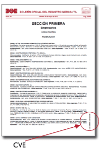 Localización do código de verificación electrónica nas páxinas PDF do BORME